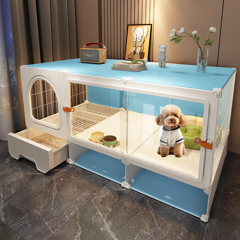 Breathable dog cage Small dog with toilet Separation One room One living room One bathroom Indoor household Teddy pet dog villa - Curl and Collar