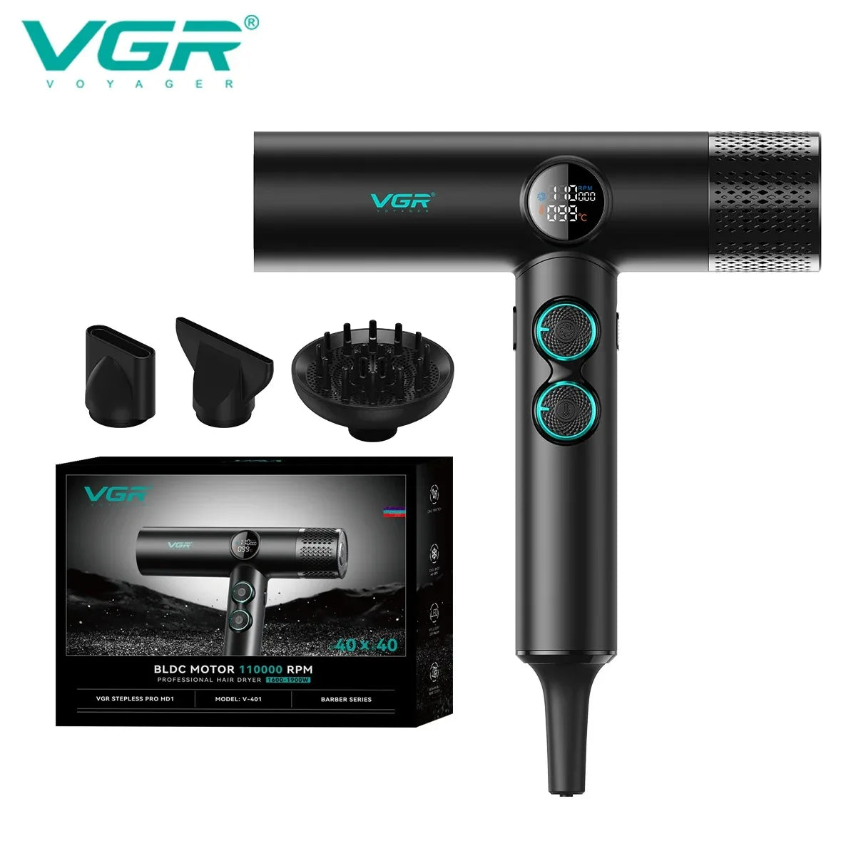 VGR Hair Dryer Professional Hair Dryer Machine Negative Ion Blow Dryer BLDC Motor 110000 RPM Hair Salon for Household Use V-469 - Curl and Collar