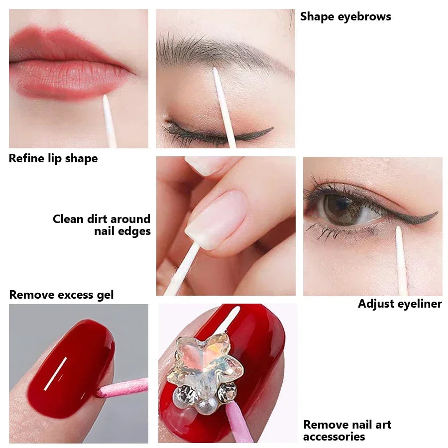 100Pcs Double-Ended Cotton Swabs Fine Pointed Tips for Nail Art Makeup Eyeliner Correction - Beauty Tools - Curl and Collar