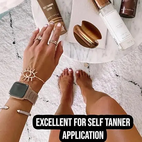Foundation Brush Palm Makeup SOFT Kabuki Dome Shaped Face Body Shimmer Oil SPF Blush Bronzer Highlighter Blending Self-Tanner Buffing Liquid Powder Cream Streak-Free Cosmetic Application -Rose Gold - Curl and Collar