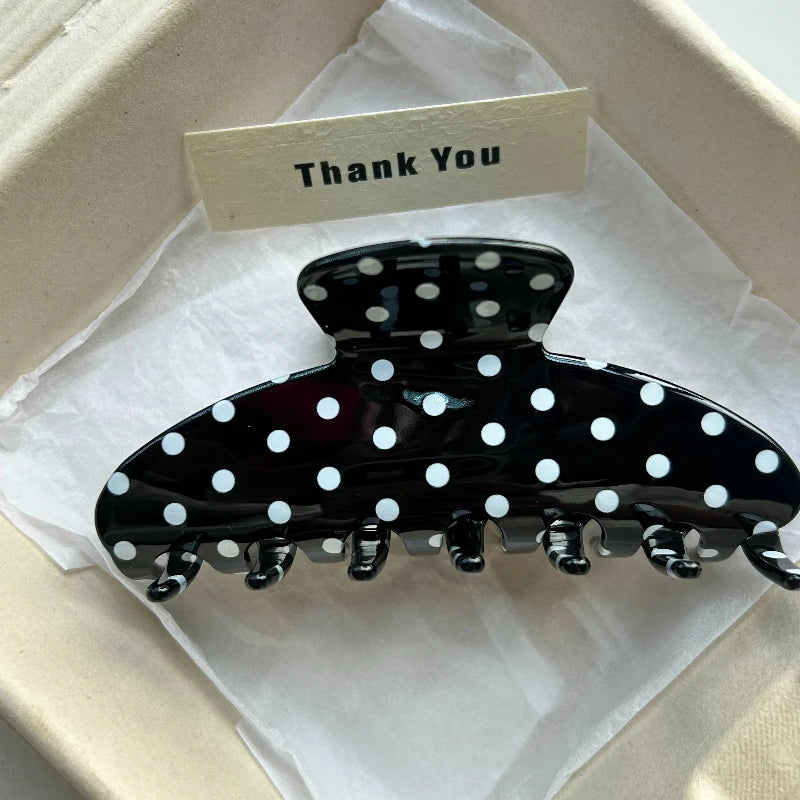 Fashion Large Hair Claw Clips for Women Girls Retro Checkered Polka Dot Strong Hold Non-slip Hair Accessories for Everyday Wear