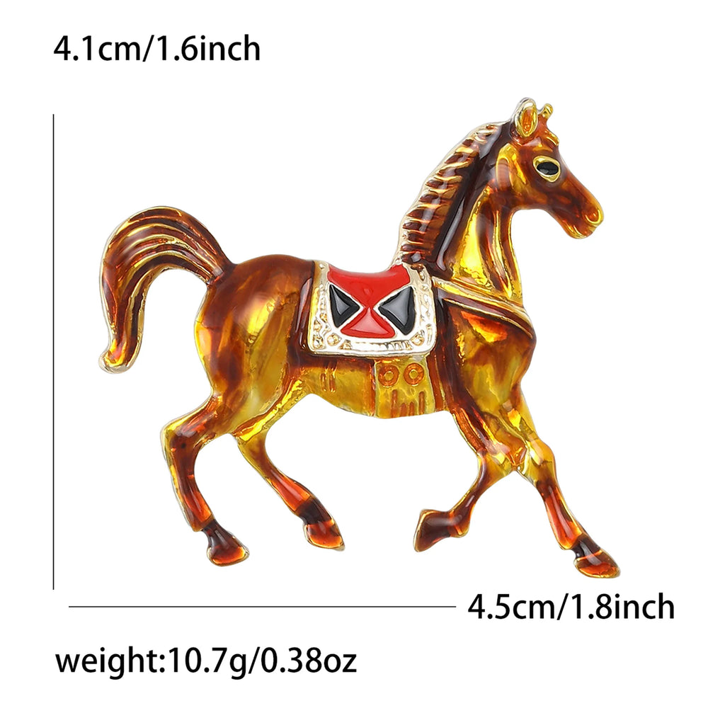 Classic Rhinestone Horse Brooches for Women Enamel Zodiac Animal Pins Office Party Friend New Year Gifts Jewelry Accessories - Curl and Collar