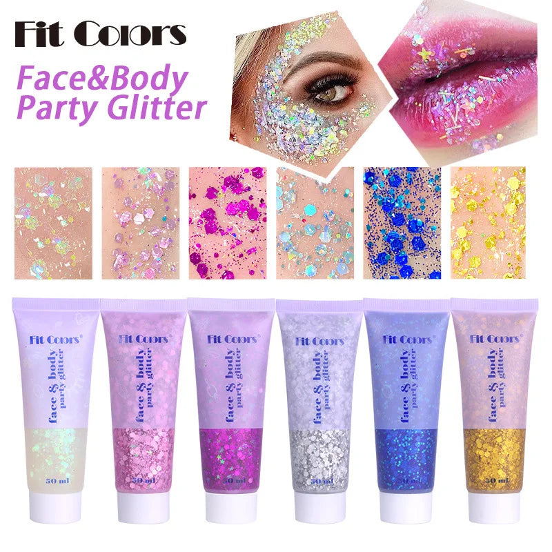 20 Colors Body Glitter Gel Mermaid's Scale Chunky Glitter Sequins Gel for Face Body Hair Nail Christmas and Party - Curl and Collar