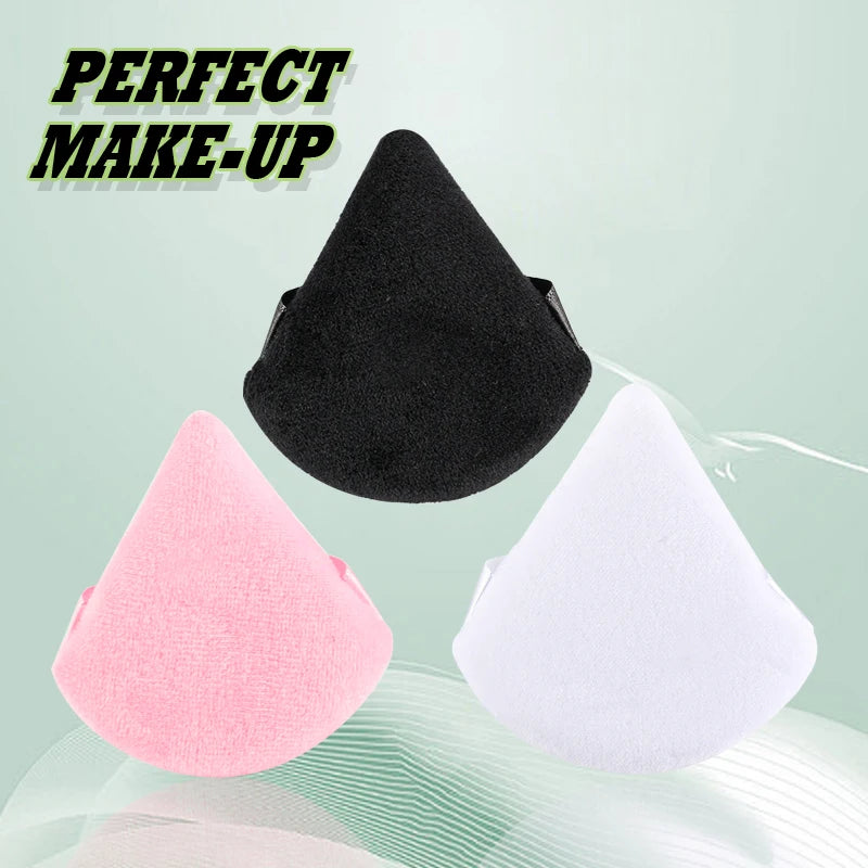 1/2/3/6Pcs Triangle Velvet Powder Puff Face Cosmetic Eye Beauty Makeup Tool Reusable Sponge Washable Mini Powder Puff Accessorie - Curl and Collar