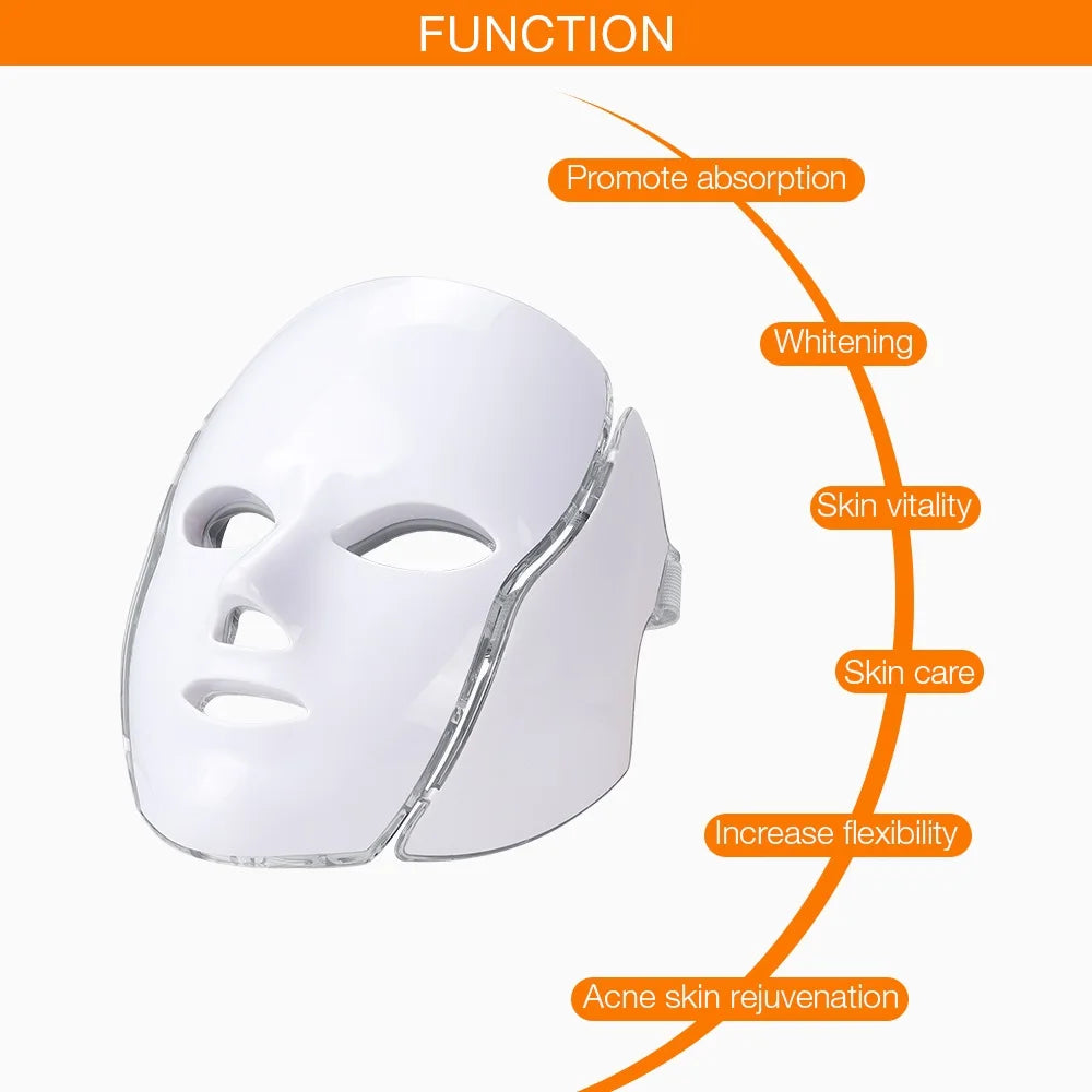 7 Colors Light LED Face Neck Beauty Mask Photon Red Light Facial Skin Care Anti Aging Rejuvenation Brighten Skin Care Tool - Curl and Collar
