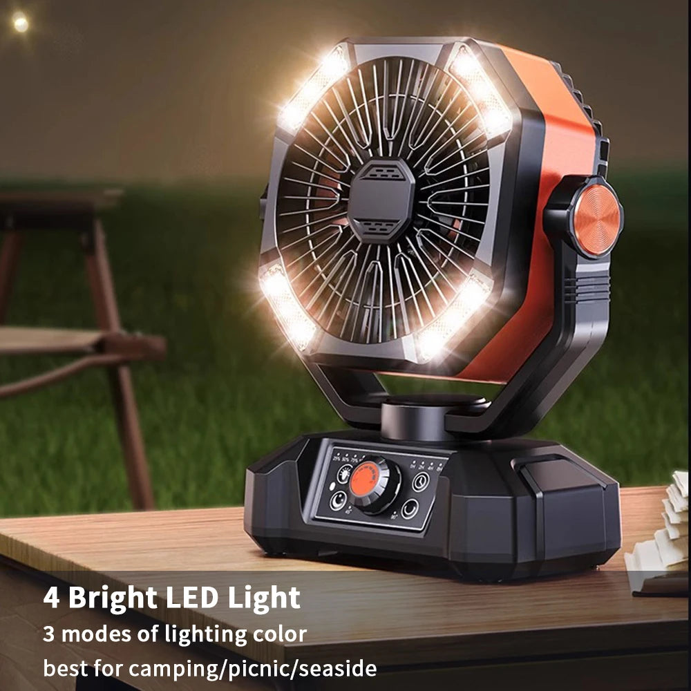 20000mAh Battery Camping Fan with 4 LED Lantern 8 Speeds Desk Fan Portable Outdoor Fan for Outdoor Camping Tent and Fishing - Curl and Collar