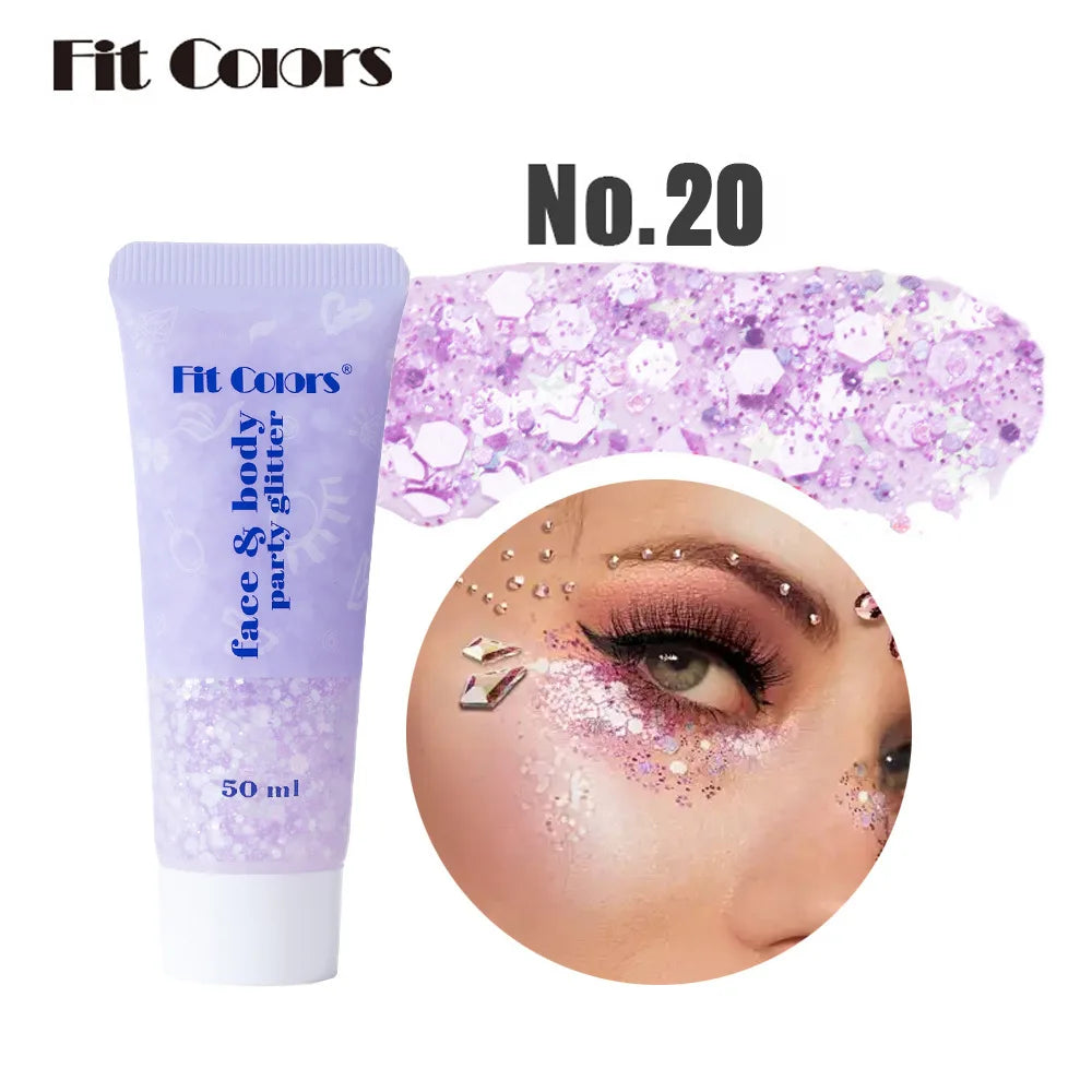 20 Colors Body Glitter Gel Mermaid's Scale Chunky Glitter Sequins Gel for Face Body Hair Nail Christmas and Party - Curl and Collar