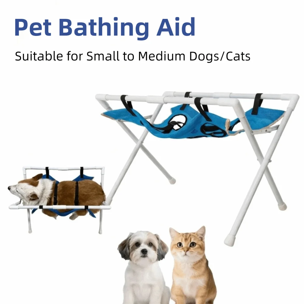 Folding Cat Bathing Rack Breathable Anti-Bite Pet Grooming Hammock Stable Structure Quick-Dry Mesh Pet Washing Station - Curl and Collar