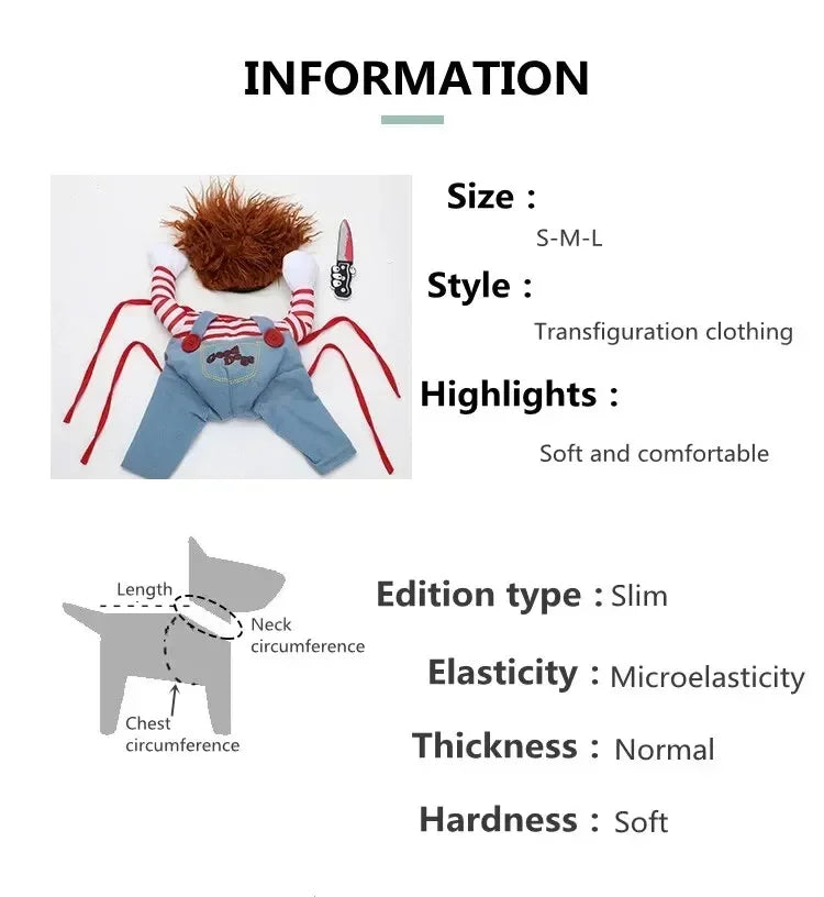 Halloween Funny Dog Clothes for Small Medium Dogs Cats Party Dressed Up Cosplay Costumes Bulldog French Chihuahua Pet Outfits - Curl and Collar