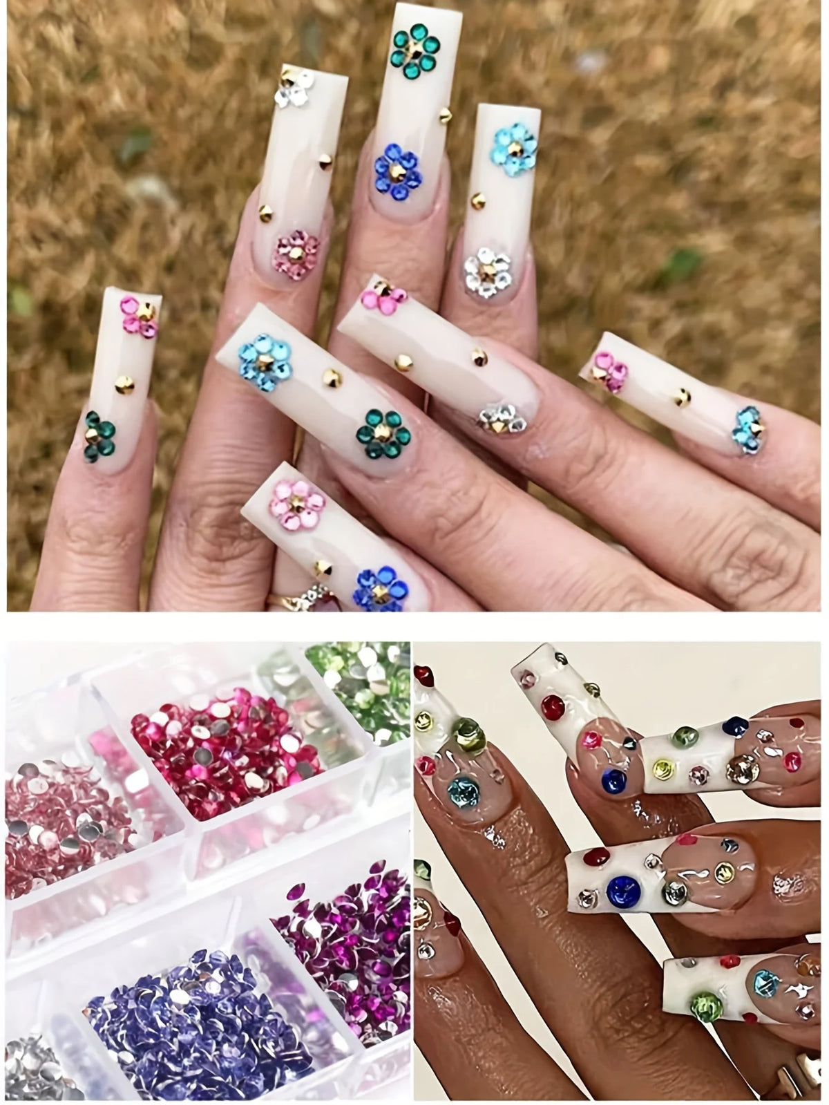 12 Grid Shimmering Crystal Nail Art Rhinestones - Flatback Gemstones for Versatile Decoration - Adorns Nails Shoes Makeup Bags - Curl and Collar