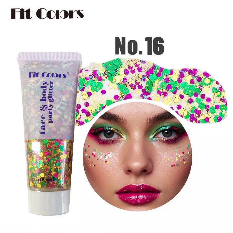 20 Colors Body Glitter Gel Mermaid's Scale Chunky Glitter Sequins Gel for Face Body Hair Nail Christmas and Party - Curl and Collar