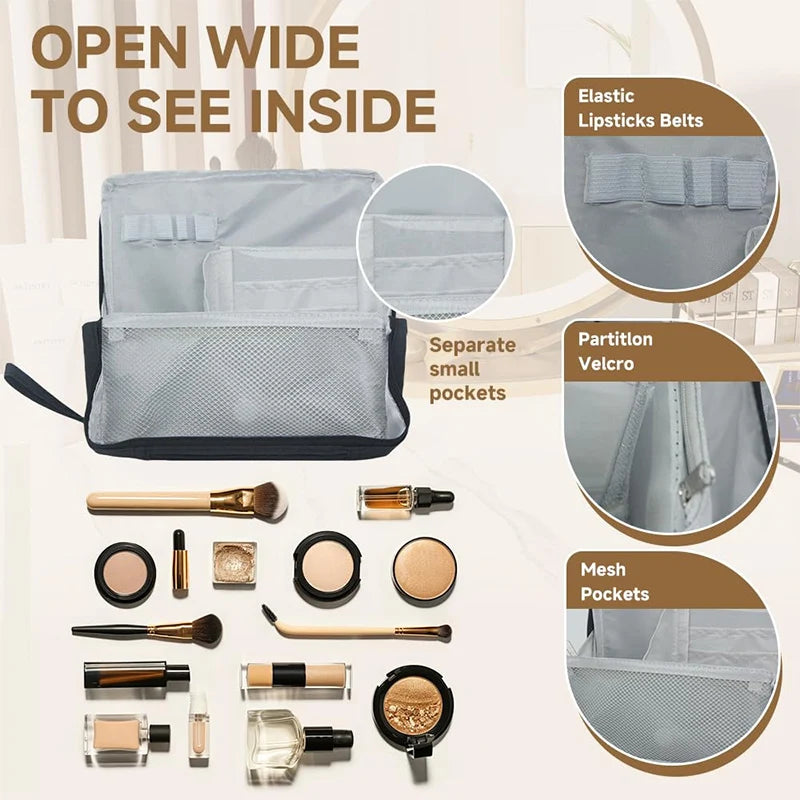 Large-capacity Portable Cosmetic Bag Vertical Desktop Storage Multifunctional Cosmetic Storage Bag Stationery Pen Storage Bag - Curl and Collar