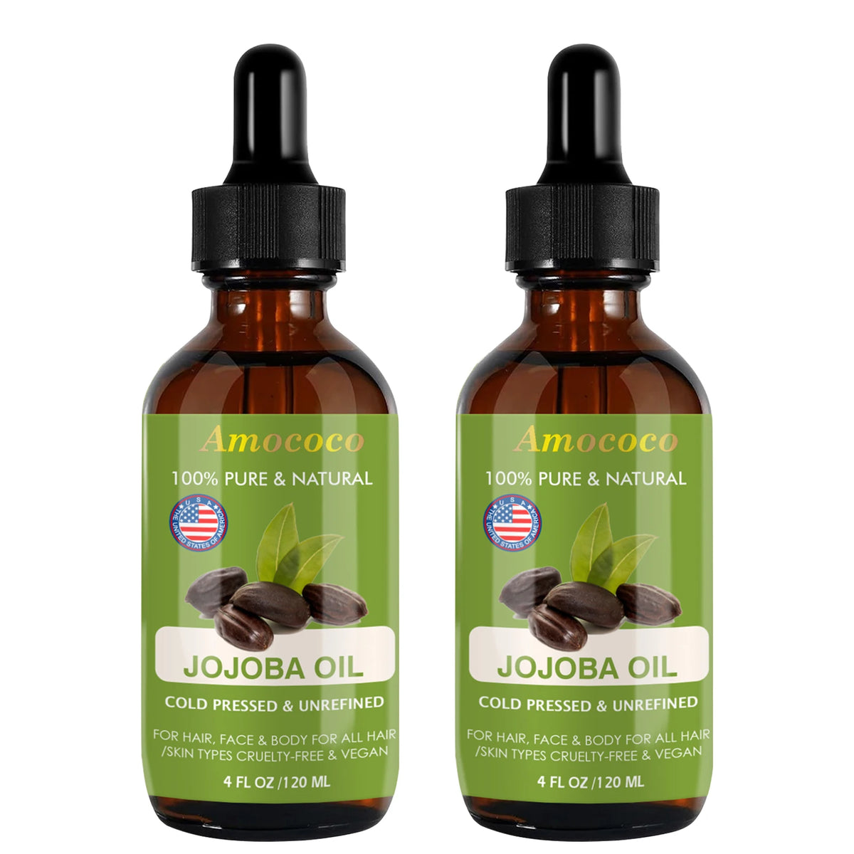 Amococo 2pcs Jojoba Oil and Rosehip Oil Natural Face Oil for Skin and Hair Cold Pressed Body Oil Moisturizing Care Lightweight Beauty Oil for All Skin Types Vegan Skin Care Oil 120ml Each - Curl and Collar