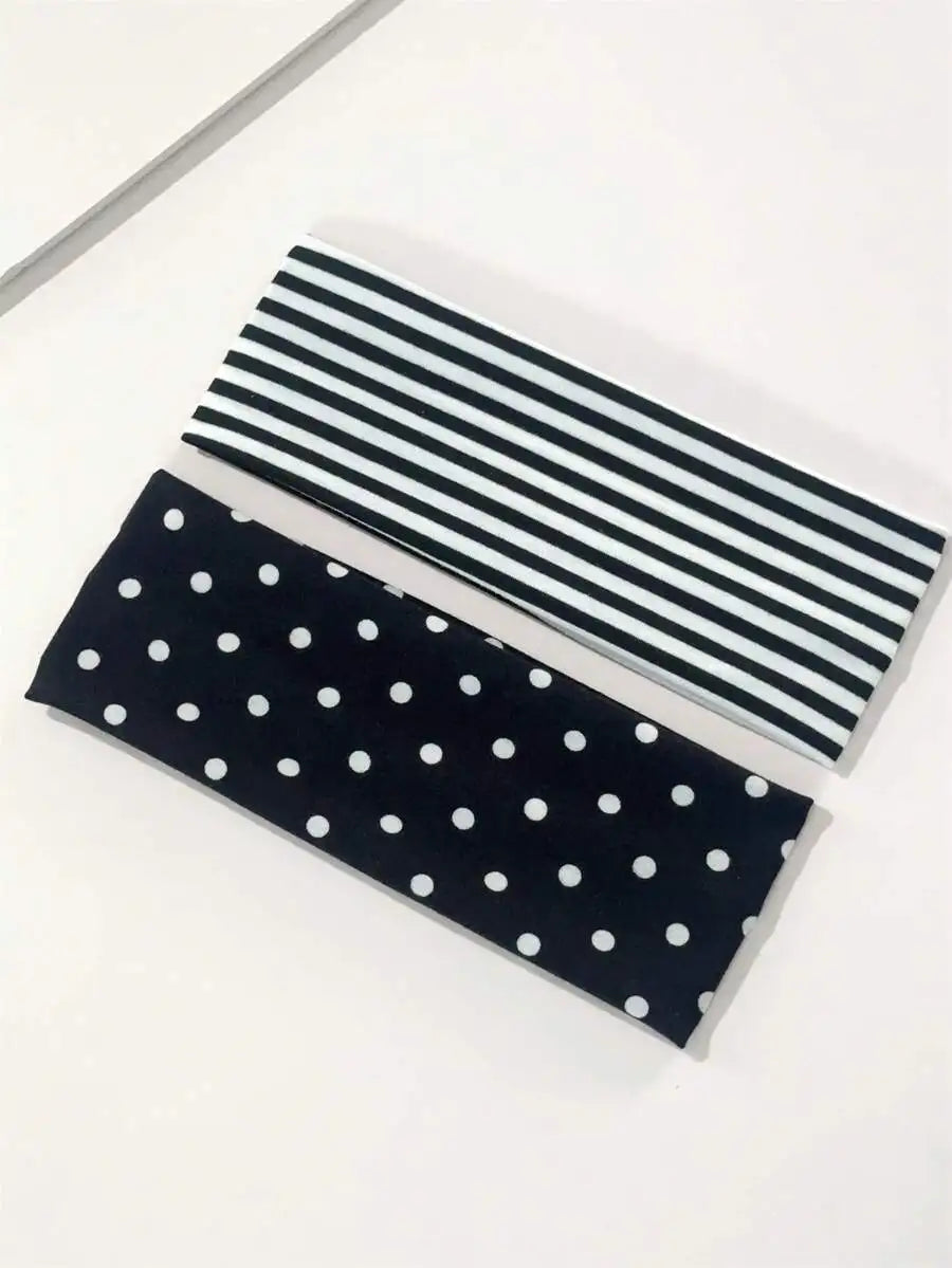 3pcs Unisex Elegant Polka Dot, Black & White Striped, Black Elastic Sports Headbands, Classic Simple Hair Accessories, Suitable - Curl and Collar