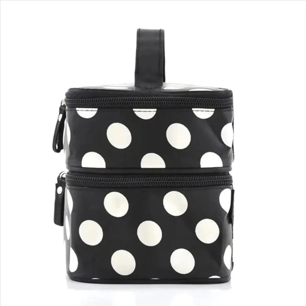 Fashion Double-layer Makeup Bag Polka Dots Portable Toiletry Bag Large Capacity Travel Makeup Case - Curl and Collar