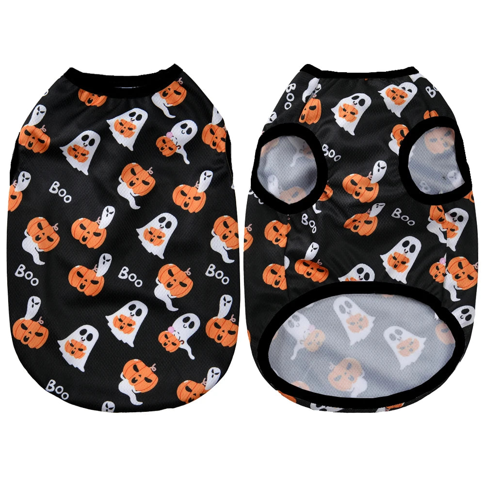 Halloween Pet Vest for Small Medium Dogs Cats Autumn Winter Costume Pumpkin Print Cosplay Outfit Chihuahua Pug French Bulldog - Curl and Collar
