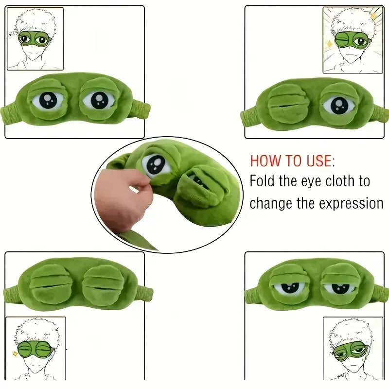3D Sad Frog Sleep Mask Natural Sleeping Eyeshade Cover Shade Eye Patch Women Men Soft Portable Blindfold Travel Eyepatch - Curl and Collar
