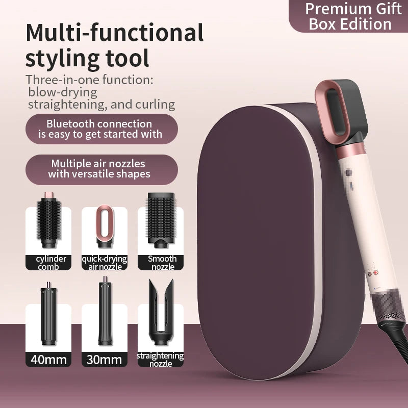 7 in 1 Multi Hair Dryer StylerHS09 Auto-Curling Barrel Hot AirBrush Soft Straightening BrushNegative Ion Fast Dry NozzleGift Box - Curl and Collar