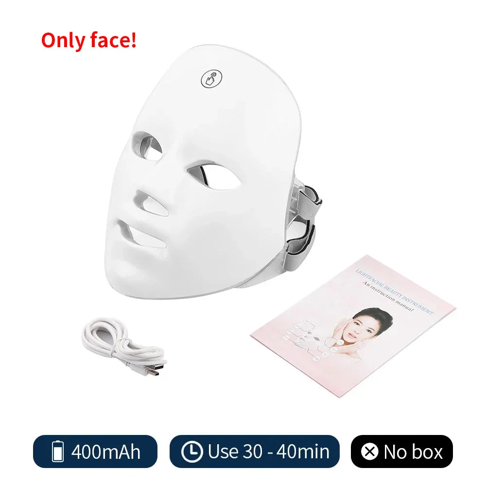 Wireless LED Mask 7 Color LED Face Mask Photon Skin Firming Anti Aging Rejuvenation Beauty Mask Machine - Curl and Collar