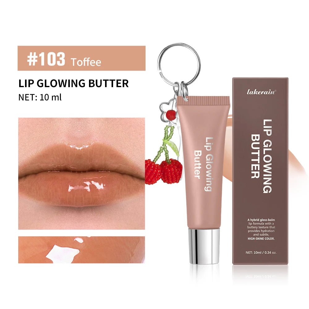 Lip Glowing Butter Lip Gloss With Cherry Pendant Moisturizing Shiny Plumping Lip Tint Hydrating Mirror Liquid Lipstick Long Lasting Lip Balm Makeup - Curl and Collar
