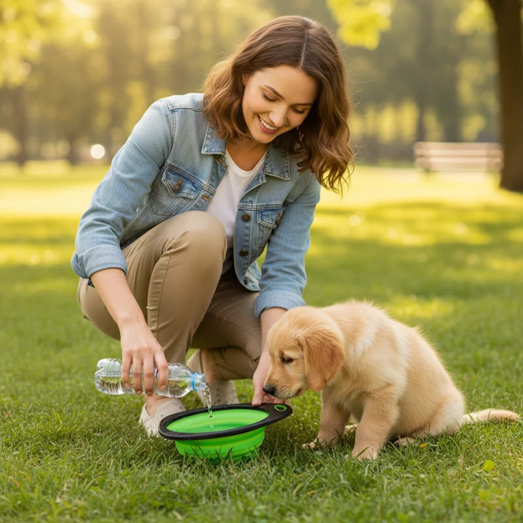 Pet Folding Bowl Portable Dog Cat Feeding Water Drinking Bowl With Anti-slip Base Foldable Silicone Collapsible For Dogs Cats