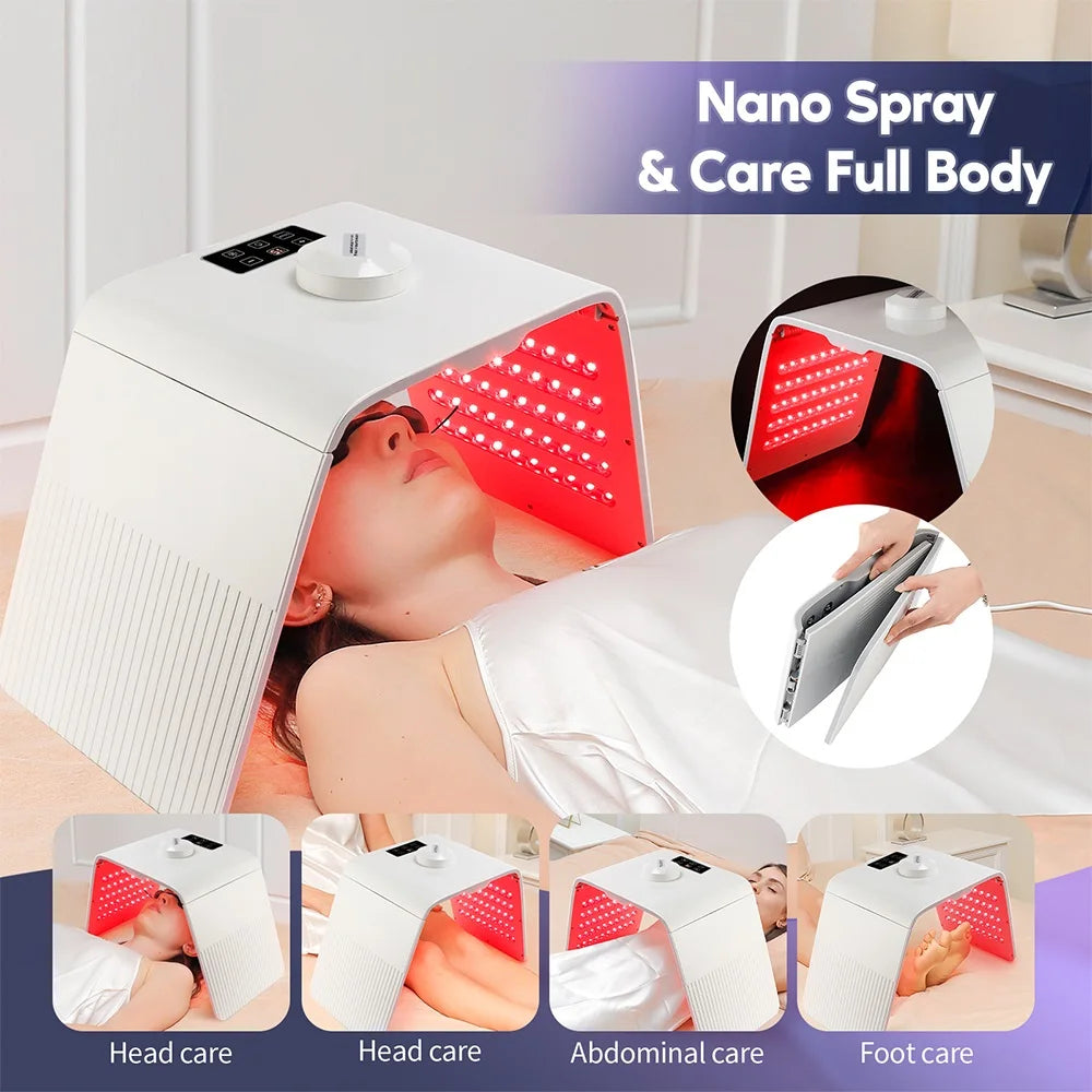 Foldable 7 Color LED Photon Facial Body Beauty Machine Skin Rejuvenation Light Nano Spray Equipment Home Skin Care SPA Instrument - Curl and Collar