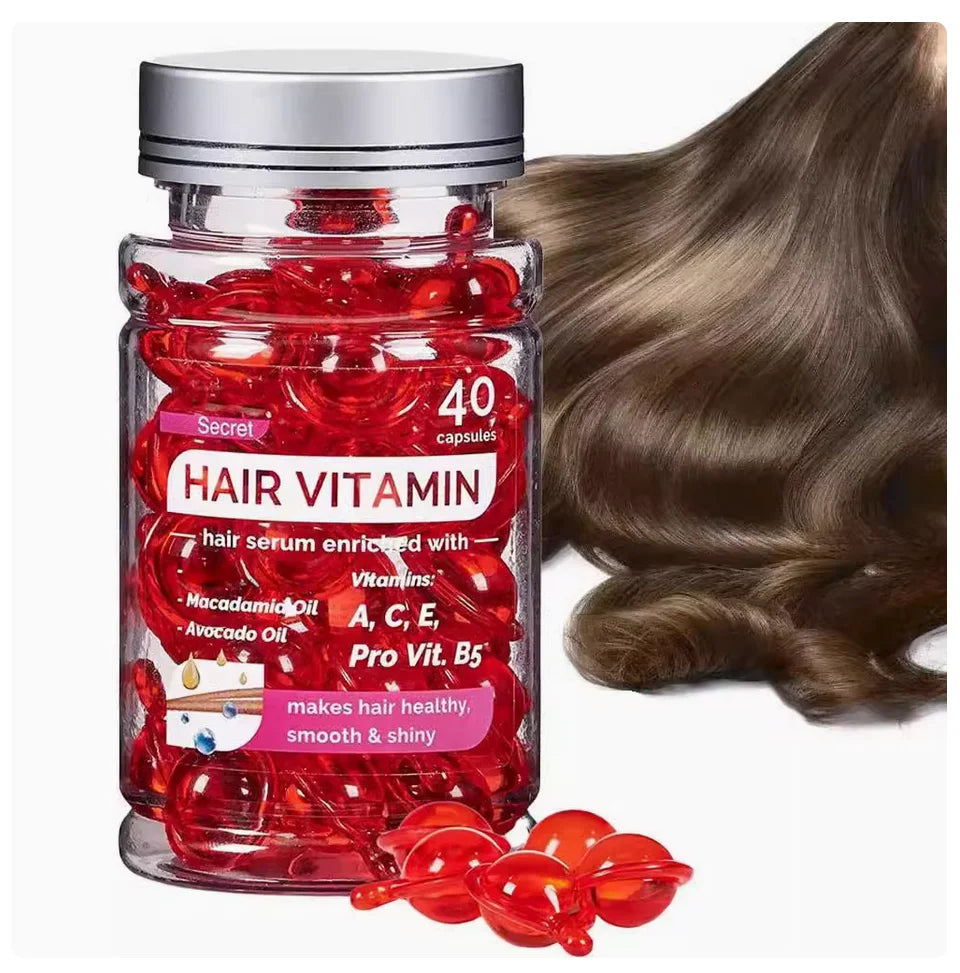Amococo 6/8pcs Hair Vitamin Serum 40 Capsules Each Moroccan Oil Hair Oil Capsules Leave In Treatment with Macadamia Avocado Oil for Dry Frizzy Hair Smooth Shiny Hair Care - Curl and Collar