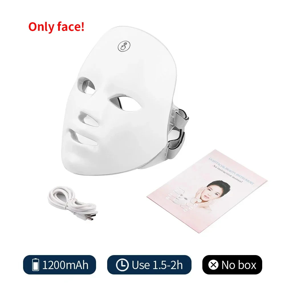 Wireless LED Mask 7 Color LED Face Mask Photon Skin Firming Anti Aging Rejuvenation Beauty Mask Machine - Curl and Collar
