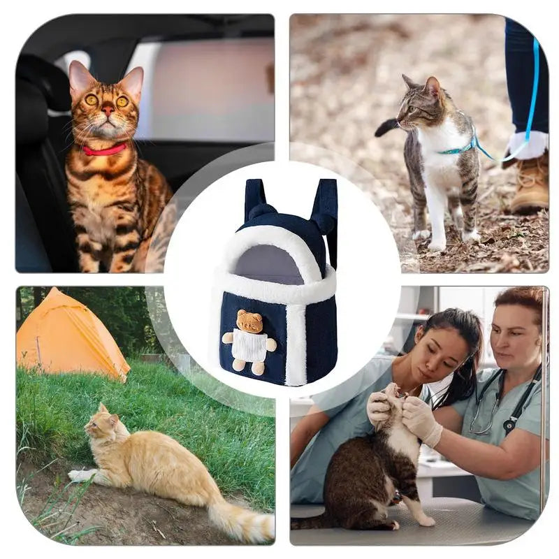 Pet Carrier Bag Cat Dogs Polyester sponge Backpack Outdoor Travel Walking Winter Warm Nest Kitten Puppy Hanging Chest Portable - Curl and Collar
