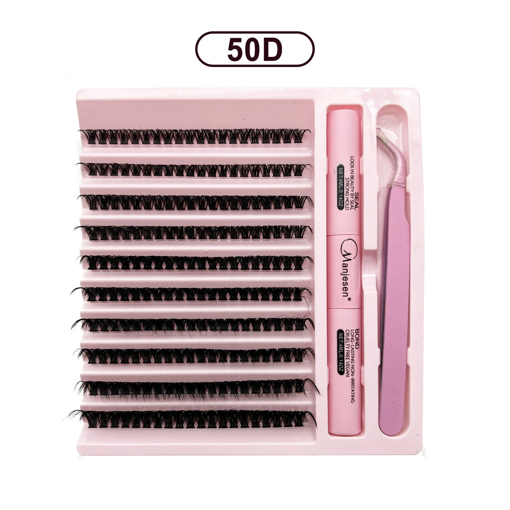 LASHVNNA Lash Clusters Kit With Waterproof Strong Hold DIY Lash Extension Kit Lash Bond And Seal And Eyelash Tweezers Makeup - Curl and Collar