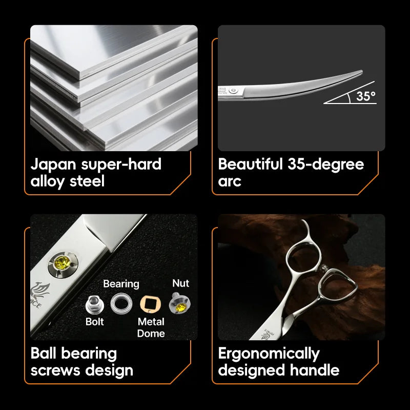 Fenice High-grade JP440C Alloy Steel 7.0/7.5 inch Pet Grooming Scissors Dog Hair Cutting Shears Tool for Pet Groomer Beautician - Curl and Collar