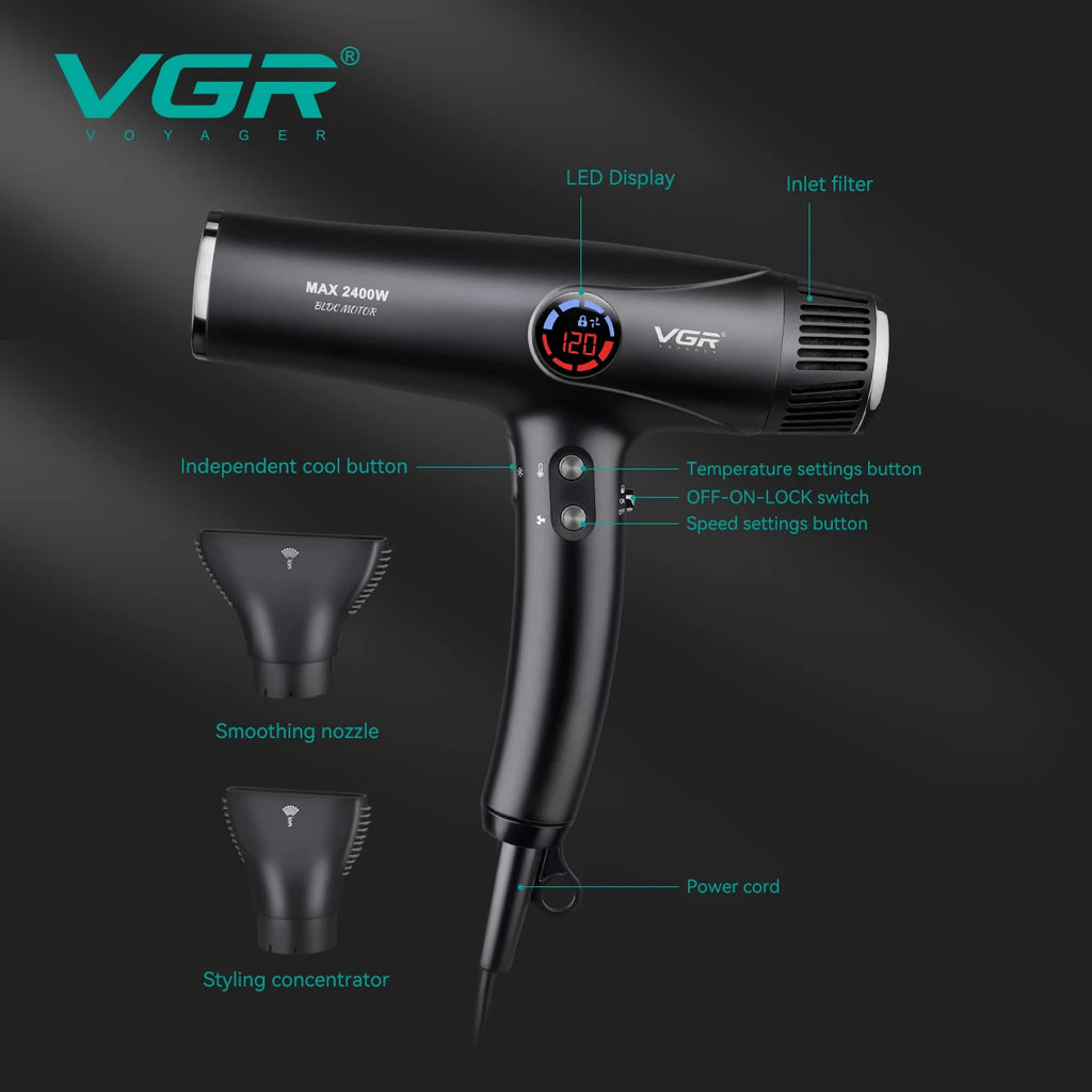 VGR Hair Dryer Professional Hair Dryer Machine Negative Ion Hair Dryers BLDC Motor 110000 RPM Hair Salon for Household Use V-469 - Curl and Collar