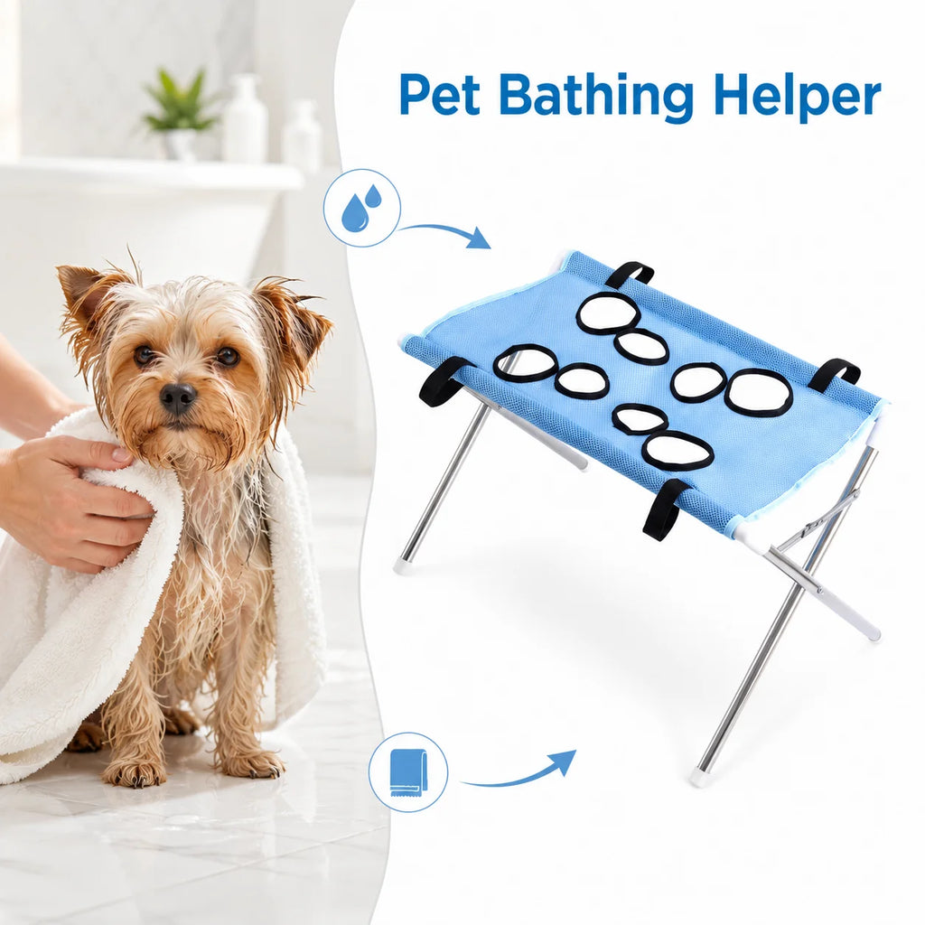 Pet Bathing Hammock Stand Foldable Dog Cat Grooming Drying Table Breathable Mesh Bath Helper for Small Pets - Curl and Collar