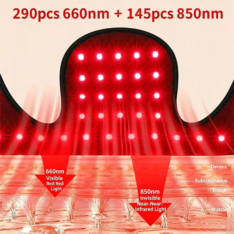 NEW 145LEDs Red Light Therapy Shawl 660nm&850nm for Neck and Shoulder Infrared Light Therapy for Body at Indoor Pain Relief - Curl and Collar
