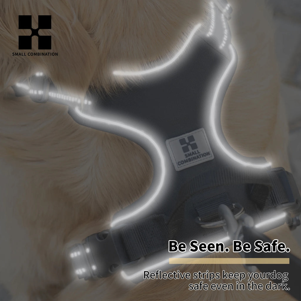 SMALL COMBINATION Dog Harness No Pull Reflective Pet Dog Chest Harness Adjustable for Small Medium Large Dogs Outdoor Walking - Curl and Collar
