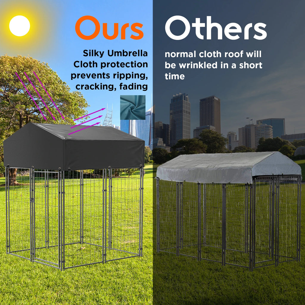 Oversized Large Dog Kennel Outdoor with Anti-UV Waterproof Cover Dog Playpen House Fence Pet Crate Metal Welded Wire - Curl and Collar