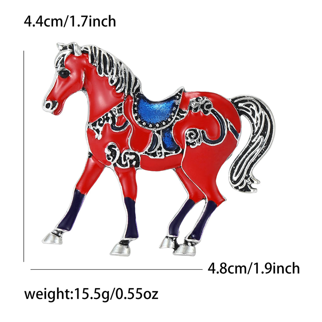 Classic Rhinestone Horse Brooches for Women Enamel Zodiac Animal Pins Office Party Friend New Year Gifts Jewelry Accessories - Curl and Collar