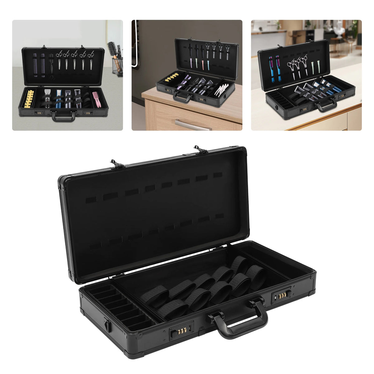 Barber Travel Case with Lock, Waterproof Portable Hairdressing Tool Bag for Storing Clippers Trimmers Scissors Comb Brush 55cm - Curl and Collar