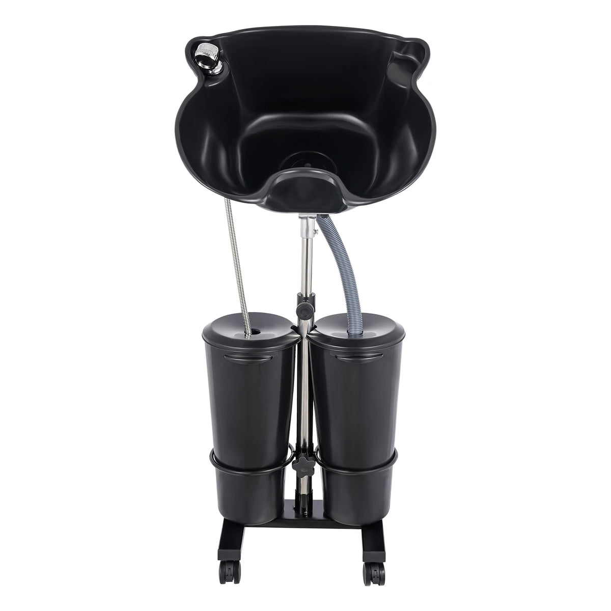 Portable Shampoo Basin with 2 Water Buckets, 30cm Deep Salon Hair Washing Sink, Adjustable Height Angle Mobile Shampoo Bowl Unit - Curl and Collar