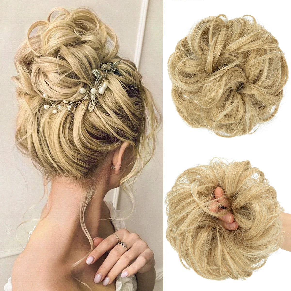 Synthetic Hair Bun Extensions Messy Curly Elastic Hair Scrunchies Hairpieces Synthetic Chignon Donut Updo Hair Pieces for Women - Curl and Collar