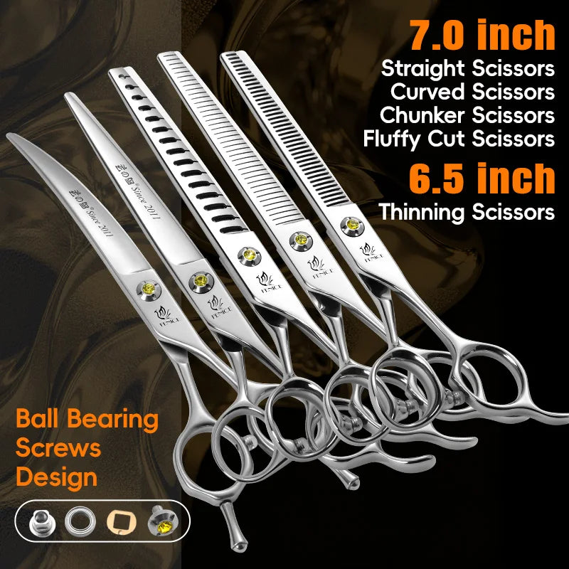 Fenice High-grade JP440C Alloy Steel 7.0/7.5 inch Pet Grooming Scissors Dog Hair Cutting Shears Tool for Pet Groomer Beautician - Curl and Collar