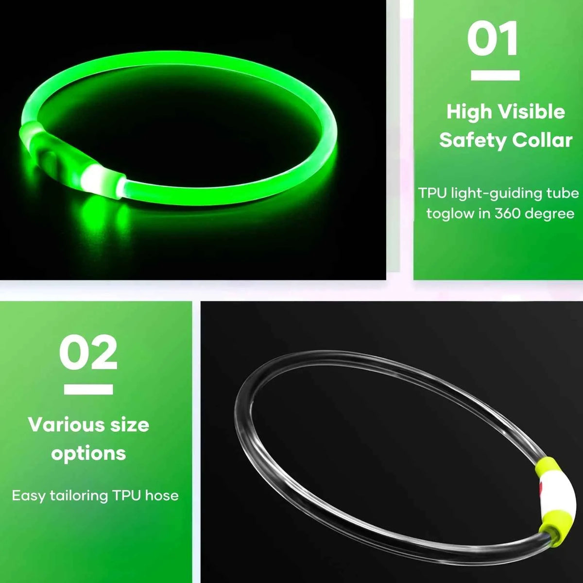 USB Rechargeable Fiber Optic Collar Pet Dog LED Light Collar Luminous Anti-Lost Dog Collar USB Rechargeable Dog Necklace Collar