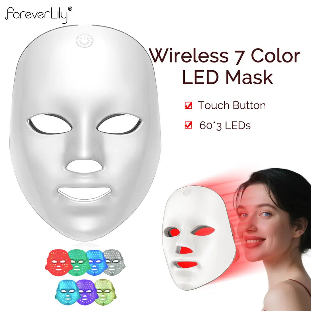 Wireless LED Mask 7 Color LED Face Mask Photon Skin Firming Anti Aging Rejuvenation Beauty Mask Machine - Curl and Collar