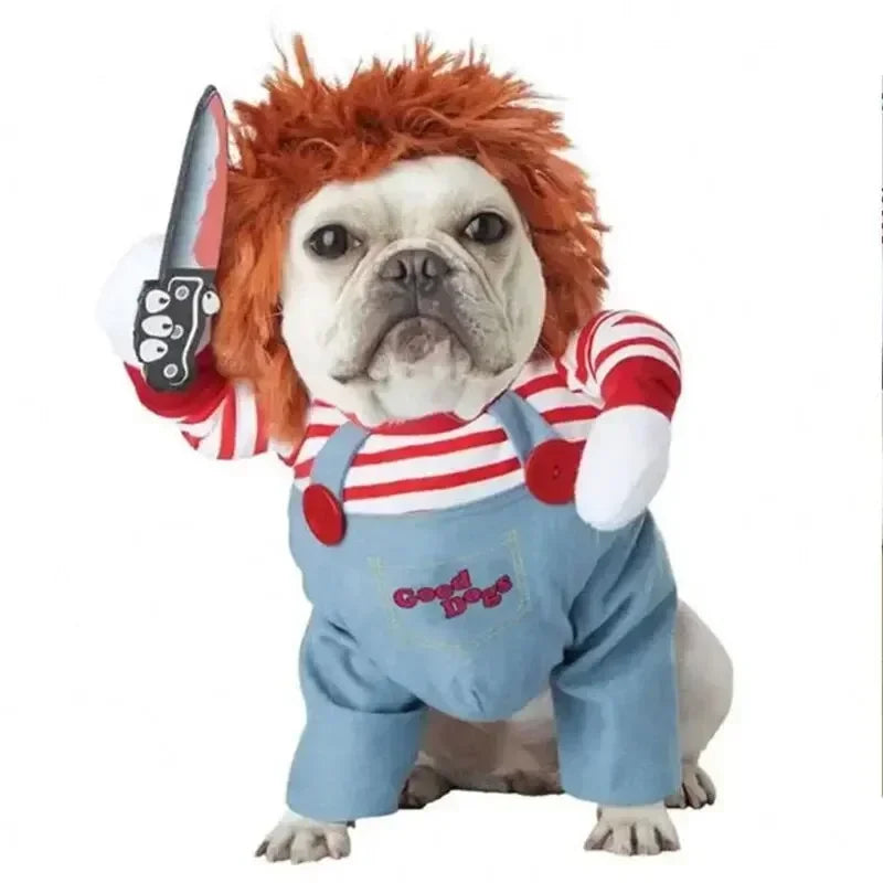 Halloween Funny Dog Clothes for Small Medium Dogs Cats Party Dressed Up Cosplay Costumes Bulldog French Chihuahua Pet Outfits - Curl and Collar