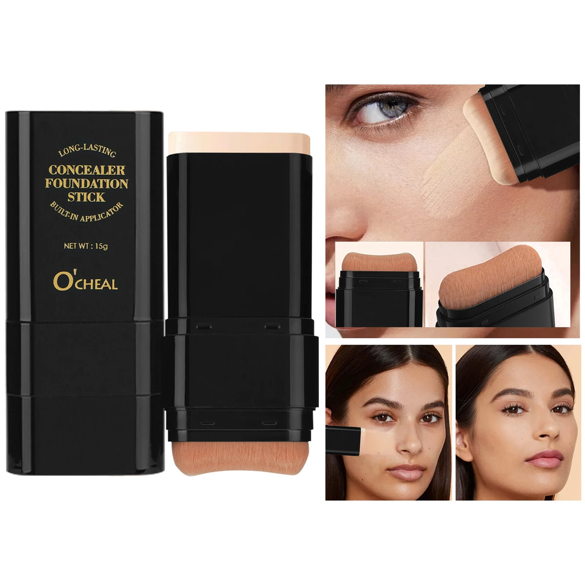 O'cheal Two In One Concealer Foundation Stick Facial Matte Waterproof Bronzer Contouring Face Coverage Moisturizing Makeup Cream - Curl and Collar