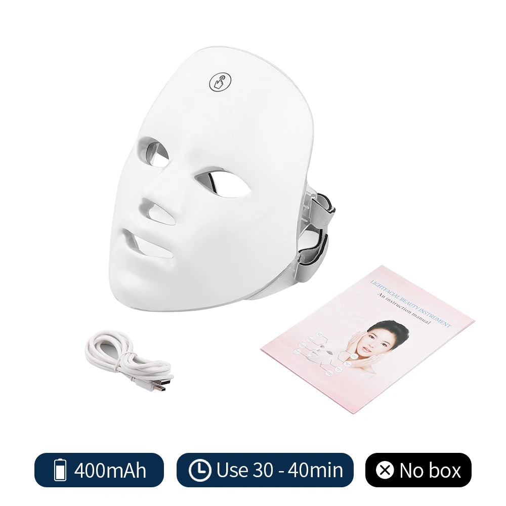Rechargeable Facial LED Mask 7 Colors LED Photon Beauty Mask Skin Rejuvenation Home Face Lifting Whitening Skin Care Beauty Mask - Curl and Collar