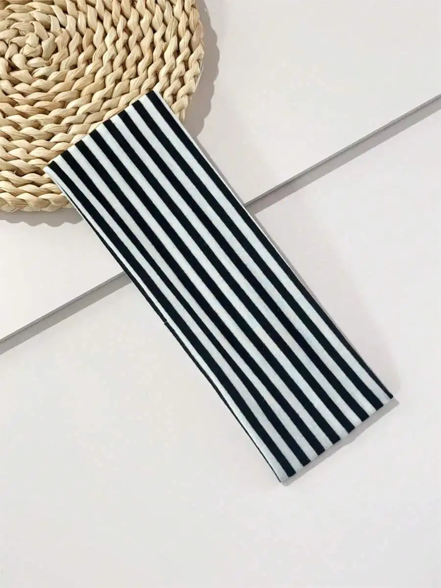 3pcs Unisex Elegant Polka Dot, Black & White Striped, Black Elastic Sports Headbands, Classic Simple Hair Accessories, Suitable - Curl and Collar