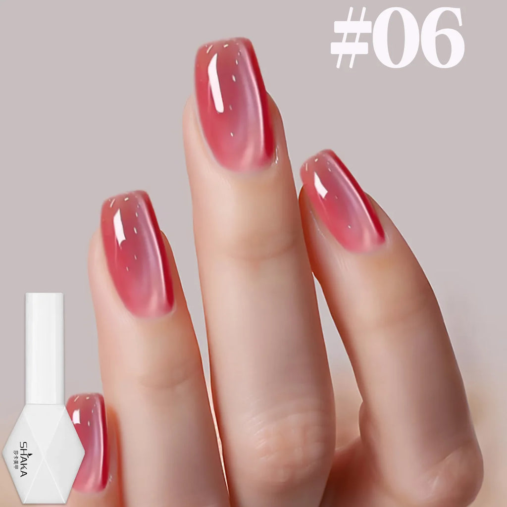 1-12pcs SHAKA Autumn Tanhua Cat Eye Pink Transparent Color Gel Nail Polish 2026 New Simple And Generous Halloween Nail Gel - Curl and Collar