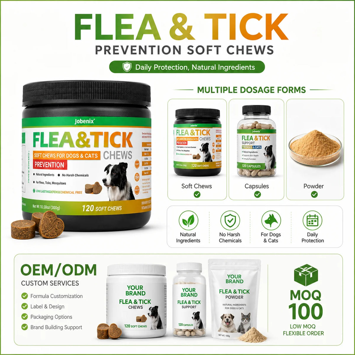 Flea & Tick Soft Chews for Dogs and Cats Skin & Coat Health Support Pet Nutritional Supplement 120 Chews - Curl and Collar