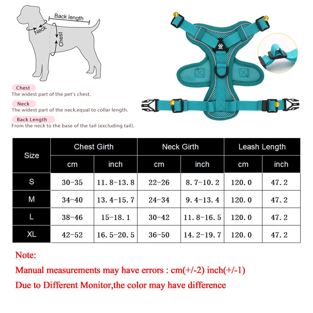 Adjustable Dog Harness Leash Set for Small Medium Dogs Cats Reflective Chest Strap Pets Harnesses Vest Outdoor Puppy Supplies - Curl and Collar
